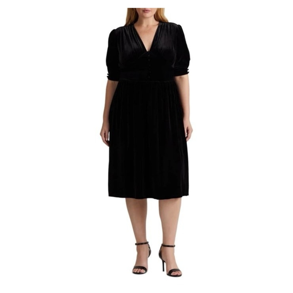 NWT Lauren Ralph Lauren black label puff-sleeve velvet dress